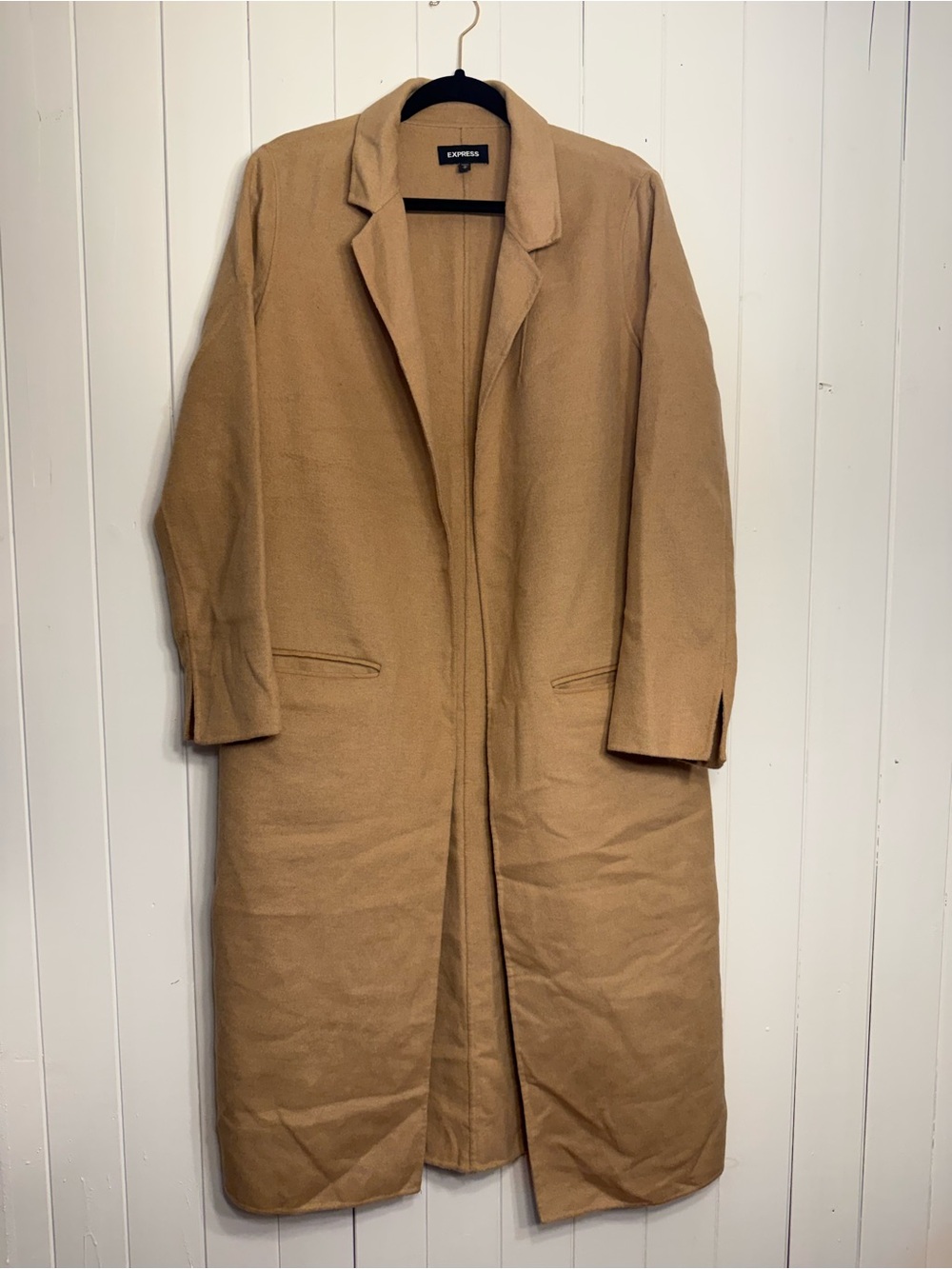 Express Camel Long Open Front Coat